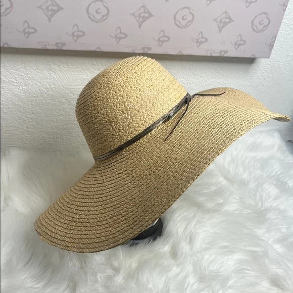 Hat Attack New York's Tan Straw Sun Hat with Ribbon - Picture 2 of 9